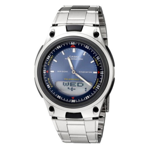 Casio AW-80D-2A silver stainless steel chain blue analog digital dial mens wrist watch