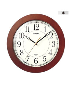 Casio IQ-126-5d brown wood frame white analog dial wall clock