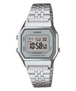 Casio LA-680WA-7D silver stainless steel ladies digital vintage dial watch
