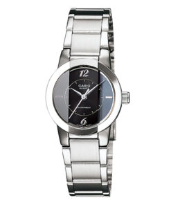 Casio LTP-1230D-1C silver stainless steel black simple analog dial ladies wrist watch