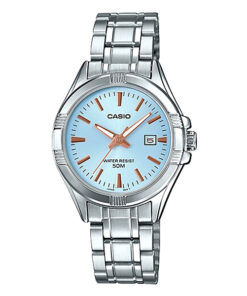 Casio LTP-1308D-2A silver stainless steel blue analog dial ladies wrist watch