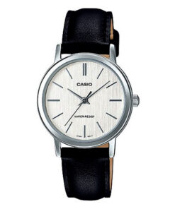 Casio LTP-E145L-70A black leather strap white dial ladies wrist watch