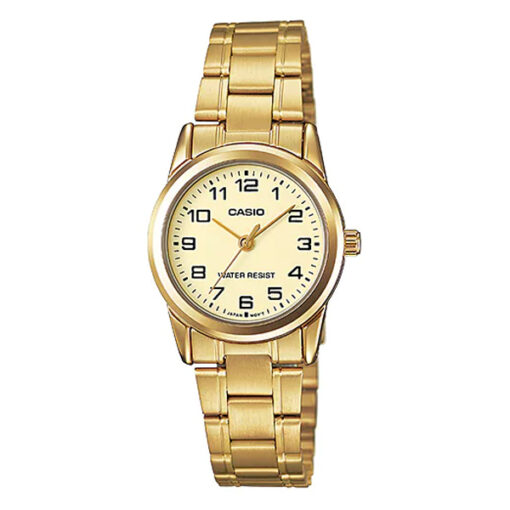 Casio LTP-V001G-9B golden stainless steel chain golden dial ladies gift watch