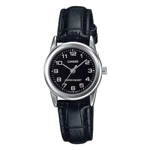 Casio LTP-V001L-1B black leather band black numeric dial ladies wrist watch