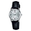 Casio LTP-V002L-7B black leather band silver analog dial ladies wrist watch