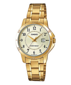 Casio LTP-V004G-9B golden stainless steel ladies analog dial wrist watch