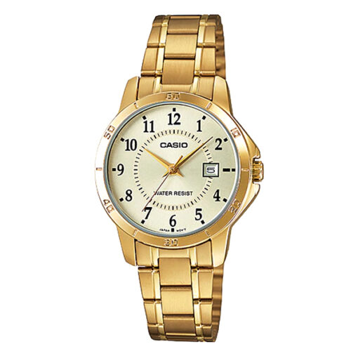 Casio LTP-V004G-9B golden stainless steel ladies analog dial wrist watch