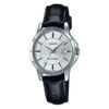 Casio LTP-V004L-7A black leather band silver analog dial ladies wrist watch