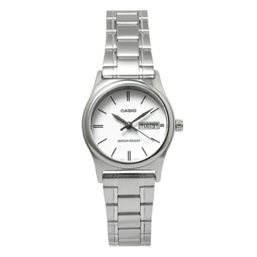 Casio LTP-V006D-7B2 silver stainless steel white analog dial ladies wrist watch