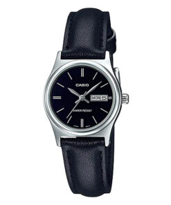ltp-v006L-1B2 casio Black analog dial black leather band ladies stylish wrist watch