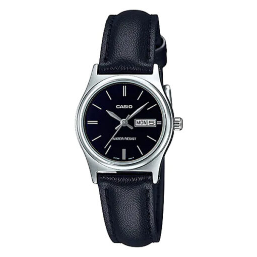 ltp-v006L-1B2 casio Black analog dial black leather band ladies stylish wrist watch
