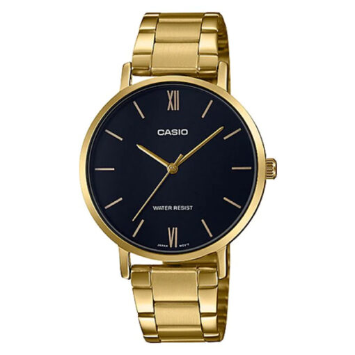 Casio LTP-VT01G-1B golden stainless steel black analog ladies wrist watch