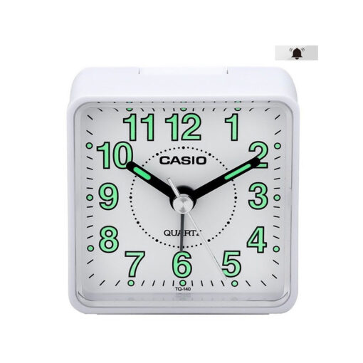 Casio TQ-140-7D white resin frame white numeric analog dial table clock