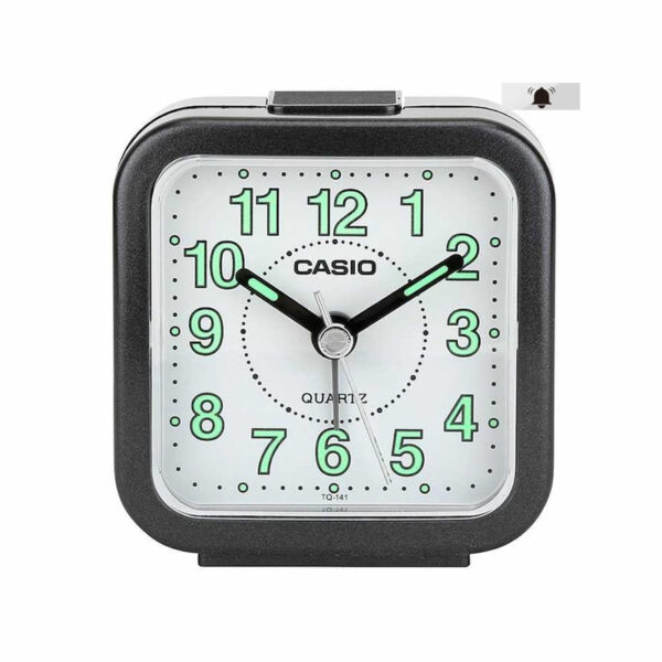 Casio TQ-141-1D black resin frame white analog dial alarm clock