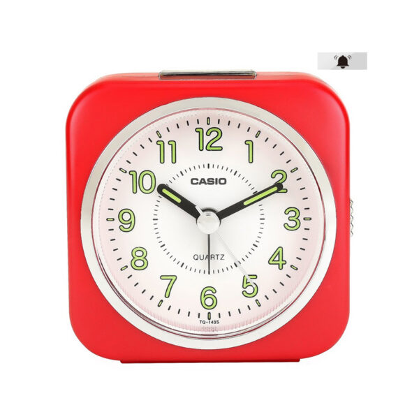 Casio TQ-143S-4D red resin frame white numeric dial analog table clock