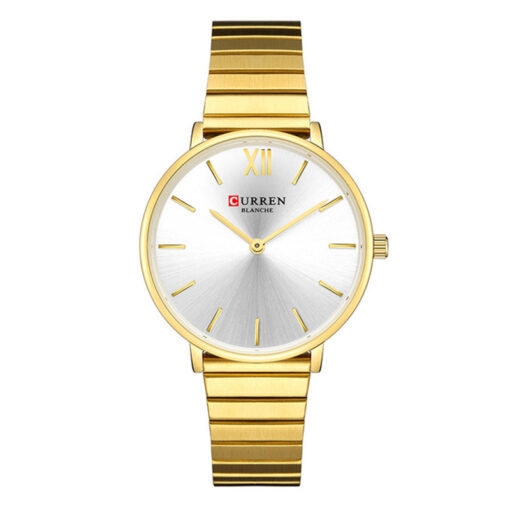 curren 9040 golden bracelet chain & silver dial ladies analog budget gift watch