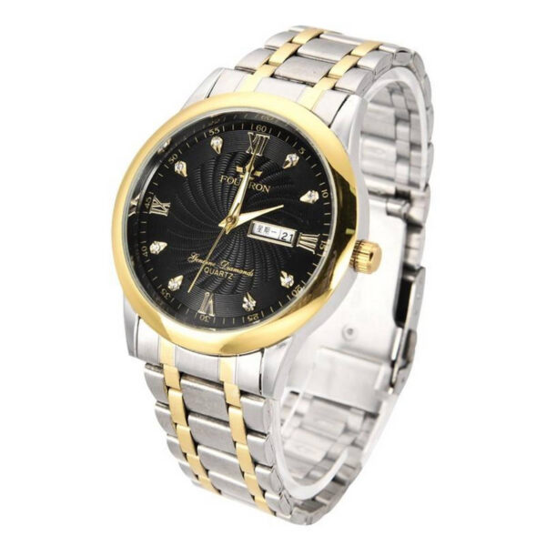 Fourron two tone Stainless steel black stone dial mens analog wrist watch