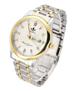 Fourron two tone Stainless steel white stone dial mens analog wrist watch