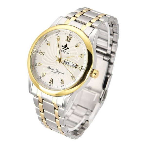Fourron two tone Stainless steel white stone dial mens analog wrist watch