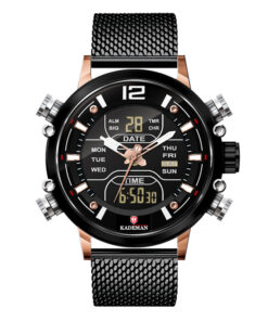 Kademan K9071 black mesh strap black analog digital dial men's wrist watch