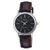 casio LTP-E145L-1A brown leather strap black dial ladies analog wrist watch