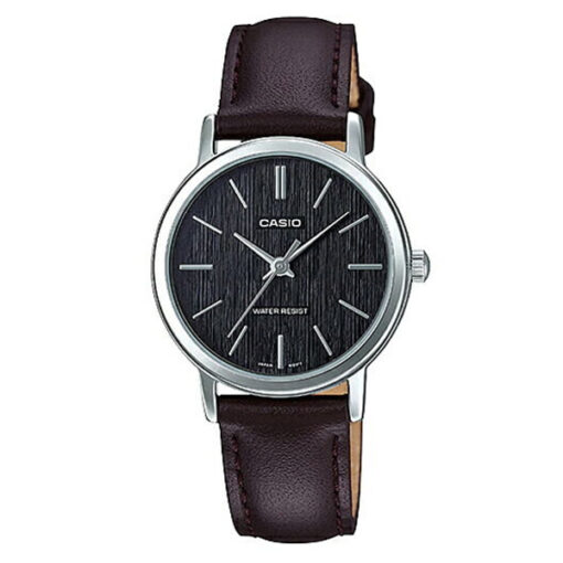 casio LTP-E145L-1A brown leather strap black dial ladies analog wrist watch