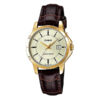 LTP-V004GL-9A brown leather band golden analog dial ladies wrist watch
