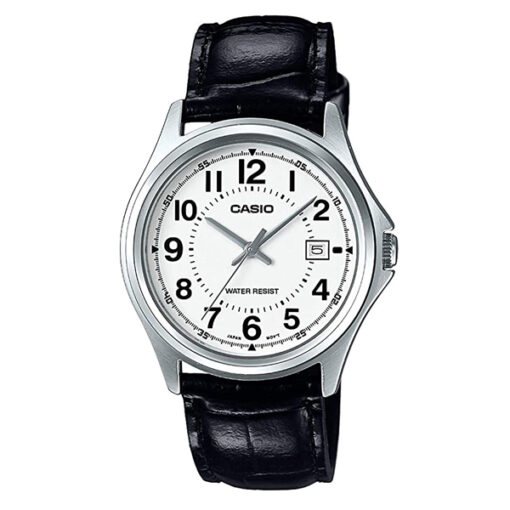 Casio MTP-1401L-7A balck leather strap White Numeric Dial mens dress watch