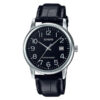 casio MTP-V002L-1BU black leather strap black dial mens analog wrist watch