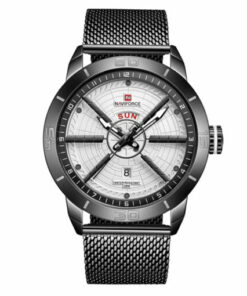 NaviForce NF9155M black mesh chain white analog dial men's quartz wrist watch