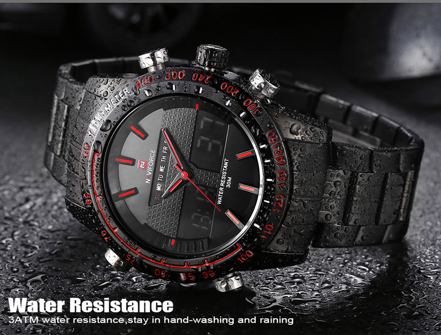 NaviForce NF9024 black stainless steel black dial analog digital mens wrist watch
