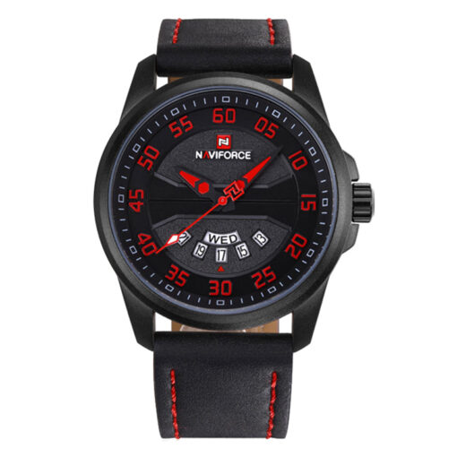 NaviForce NF9124 black leather strap black analog dial mens wrist watch