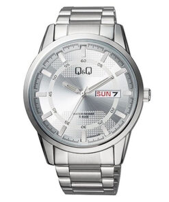 Q&Q A208J201Y silver stainless steel silver dial mens analog wrist watch