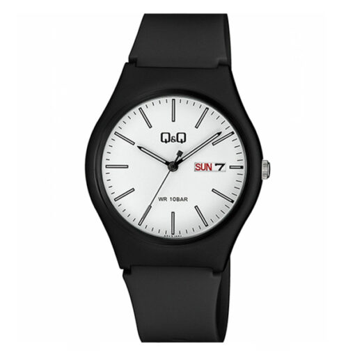 Q&Q A212J001Y black resin band white dial mens wrist watch