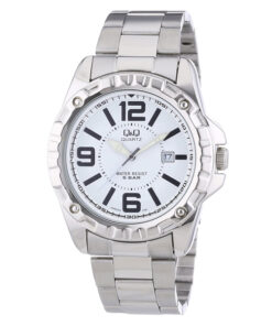 Q&Q A448J204Y silver stainless steel white dial analog mens wrist watch