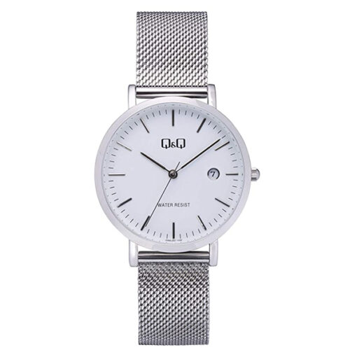 Q&Q A466J201Y silver mesh strap white analog dial mens wrist watch