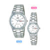 Q&Q-BB12-BB13-Pair white dial silver chain branded water resistant Japanese gift couple watches