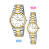 Q&Q-BB16-BB17-his and her Pair stainless steel two tone chain water resistant day and date display white round case gift couple wrist watches