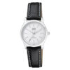 Q&Q C213J301Y black leather strap white analog dial ladies wrist watch