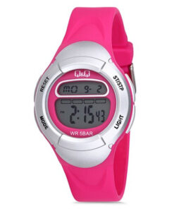 Q&Q M194J005Y pink resin band white dial girl digital hand watch