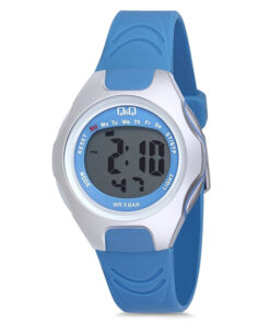 Q&Q M195J002Y blue resin strap white digital dial kids hand watch
