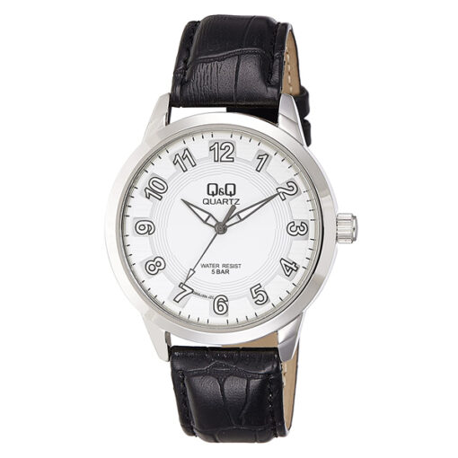 Q&Q Q956J304Y black leather strap white dial mens analog wrist watch