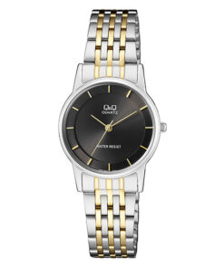 Q&Q QA567J402Y two tone chain ladies black simple analog dial wrist watch