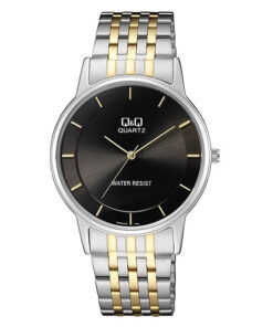 Q&Q QA56J402Y two tone stainless steel black dial mens analog wrist watch
