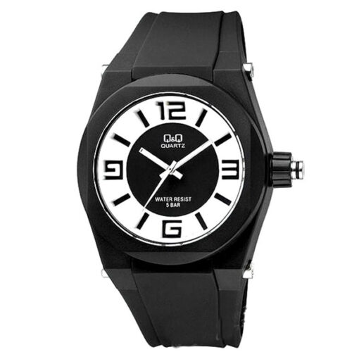 Q&Q VR32J010Y black silicone band white dial unisex analog wrist watch
