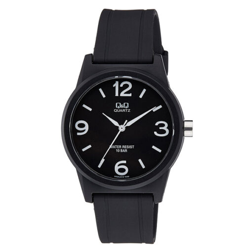 Q&Q VR35J019Y black resin band black dial mens analog wrist watch