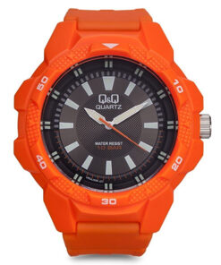 Q&Q VR54J006Y orange resin band black dial unisex analog wrist watch