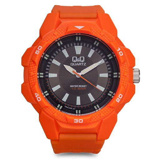 Q&Q VR54J006Y orange resin band black dial unisex analog wrist watch