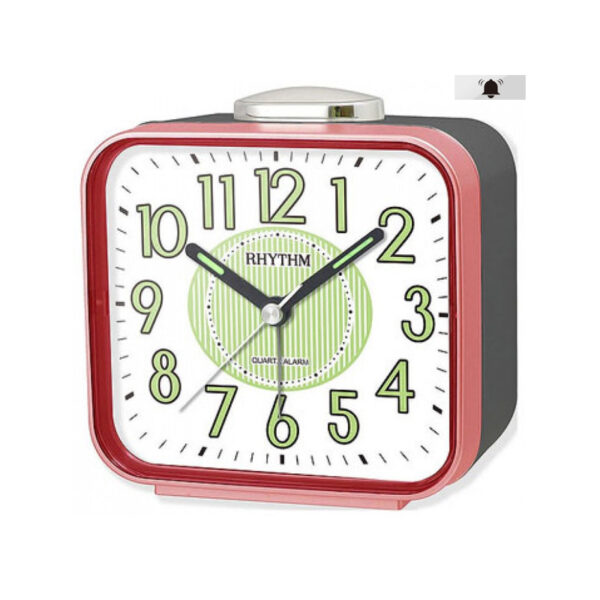 Rhythm CRA629NR01 mettalic red resin frame white analog dial alarm clock