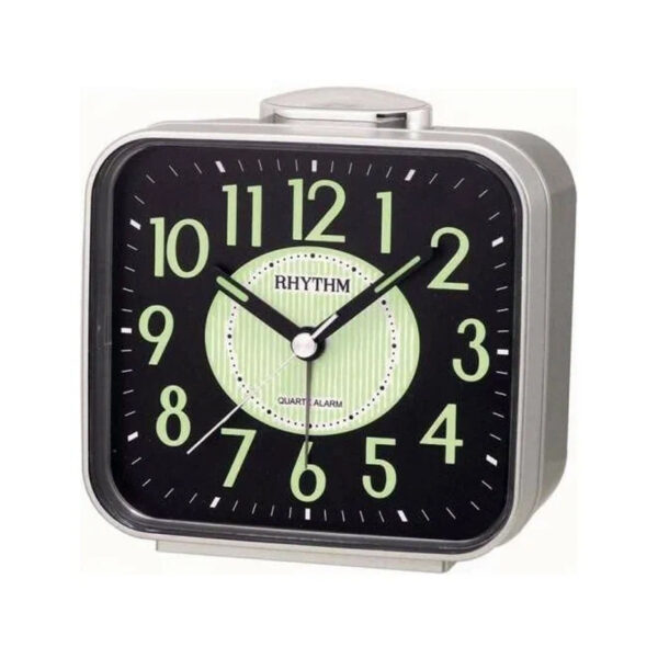 Rhythm CRA629NR19 silver resin frame black analog dial alarm clock